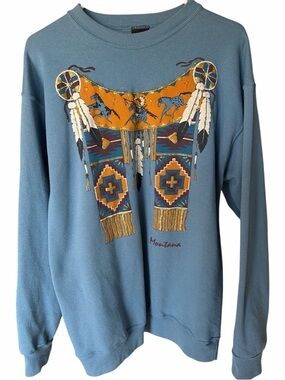Diamond Supply Co. -Light Blue Crewneck Sweater with Orange Southwestern Graphic